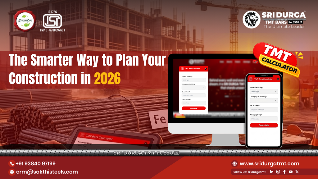 Sri Durga TMT Bars Fe 550 TMT Calculator tool for construction planning in 2026