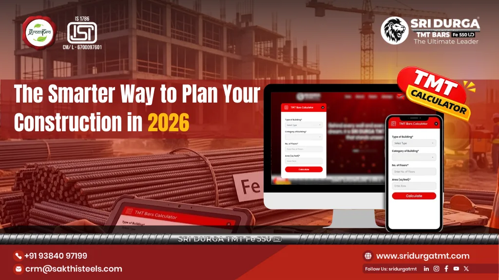 Sri Durga TMT Bars Fe 550 TMT Calculator tool for construction planning in 2026