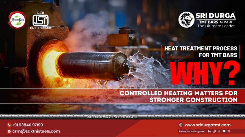 Heat treatment in TMT bars process showing quenching and self-tempering for strength