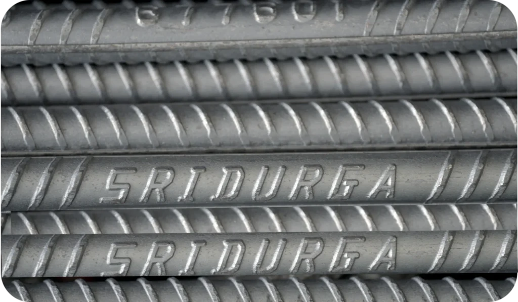 TMT steel reinforcement bars arranged in stockyard for construction supply