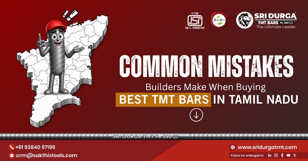 Builders inspecting best TMT bars in Tamil Nadu for quality, grade, and ISI certification at a construction site